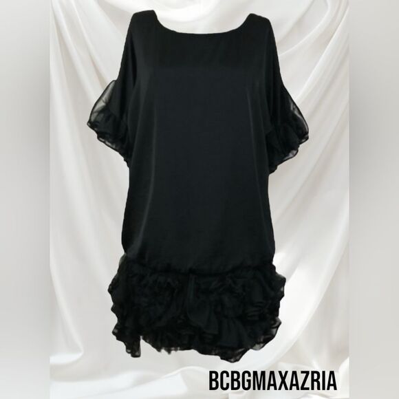 BCBGMAXAZRIA Women's S Ruffled Hem Cocktail Dress Black Retro Whimsigoth Party - Picture 1 of 7